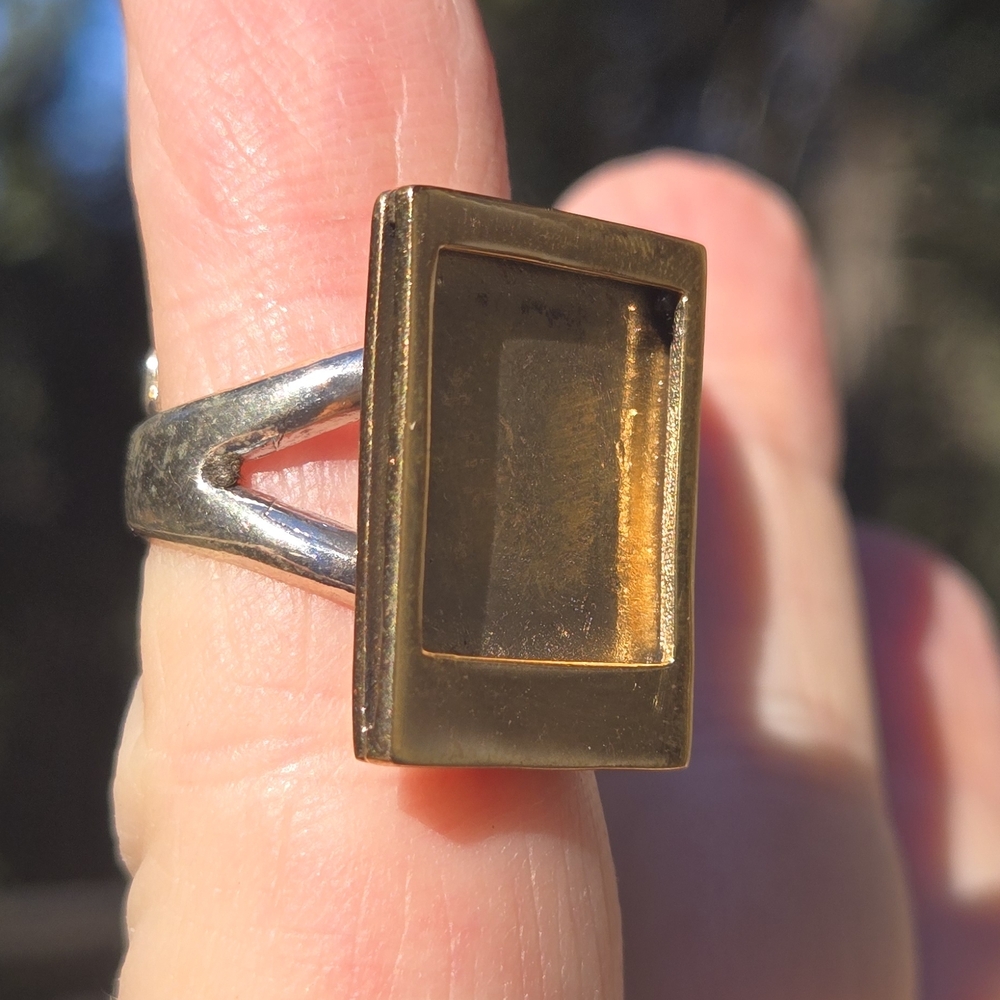 Sterling & Brass Picture Frame Ring Sz7 Adjustable - Picture 1 of 8